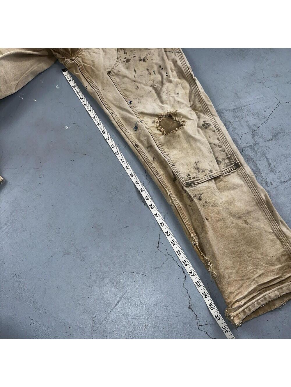 Carhartt VTG Double Knee Carpenter Pants USA B01 Brown Thrashed 34x34 Act 32x32 - Picture 7 of 16